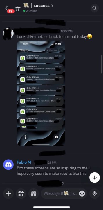 Stack of live Shopify order notifications shared in the community